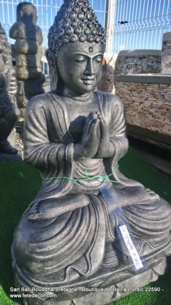 Statue Bouddha gris argent H65 cm