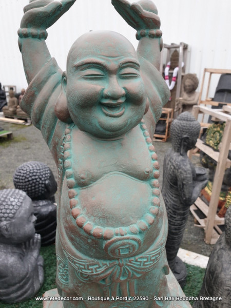 Bouddha rieur gris vert H40 cm
