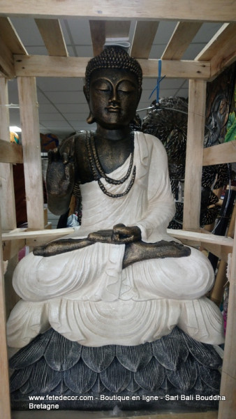 Bouddha enseignement H100 cm blanc antique