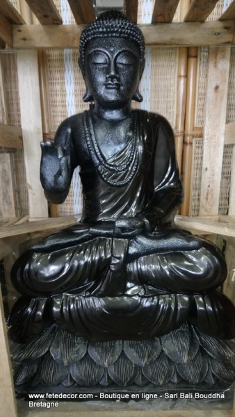 Bouddha noir laqué H100 cm assis lotus