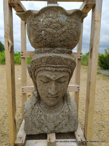 Pot de fleur bouddha sculpture sur roche 60cm