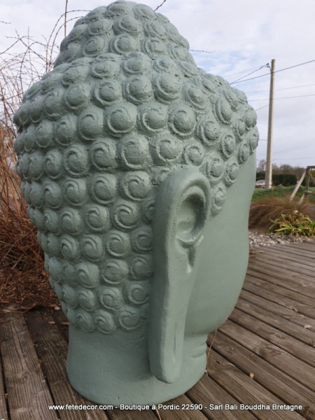 Tête Bouddha vert gris H100 cm