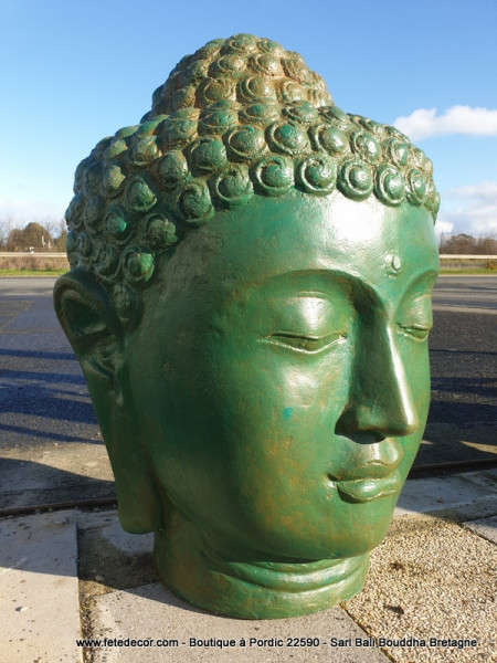 Tête Bouddha vert orangé H100cm