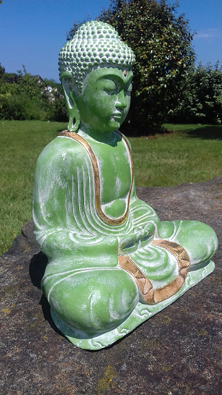 Statuette Bouddha vert doré 30 cm