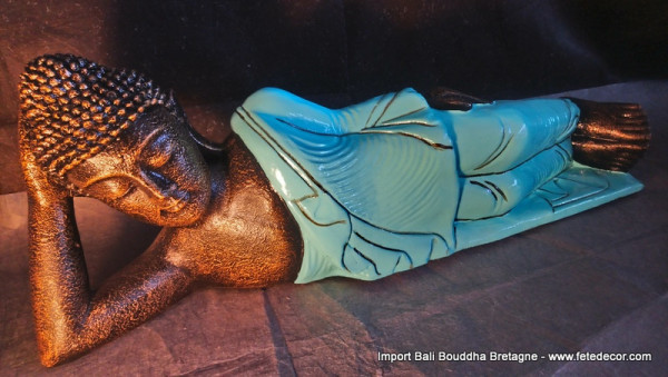 Bouddha allongé robe turquoise L85 cm
