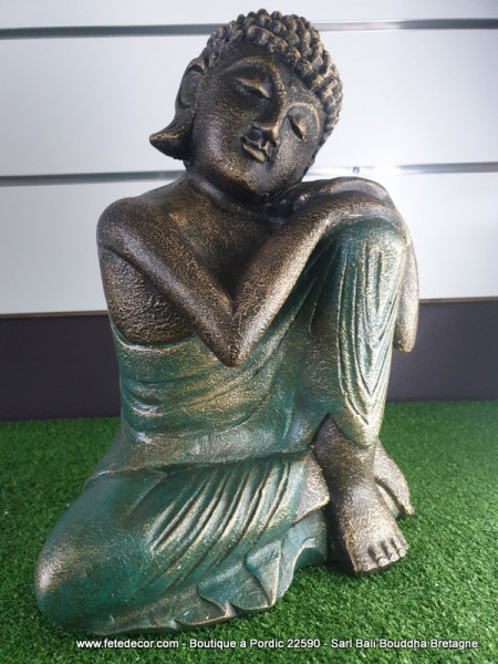 Bouddha rêveur vert antique H30 cm