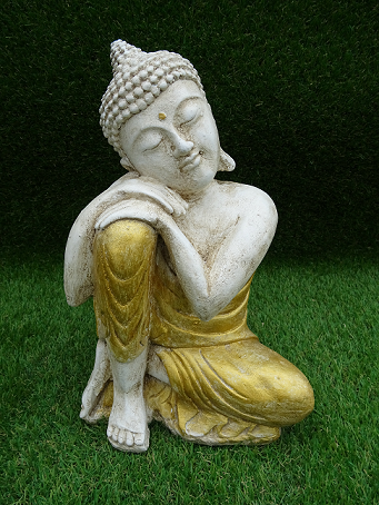 Bouddha penseur blanc et doré 30 cm