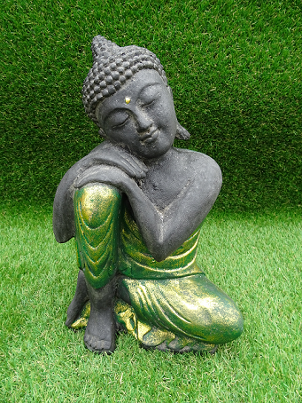 Bouddha penseur robe vert doré 30 cm