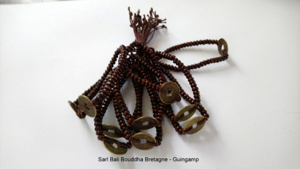 Bracelet Feng-Shui perle bois et monnaie