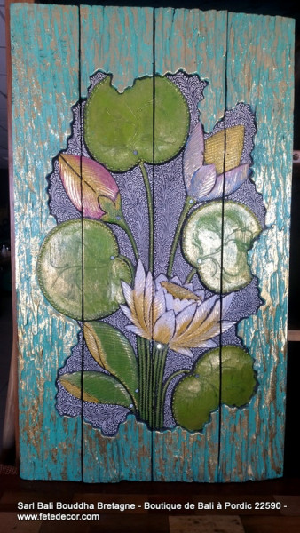 Tableaux bois fleurs lotus H100cm