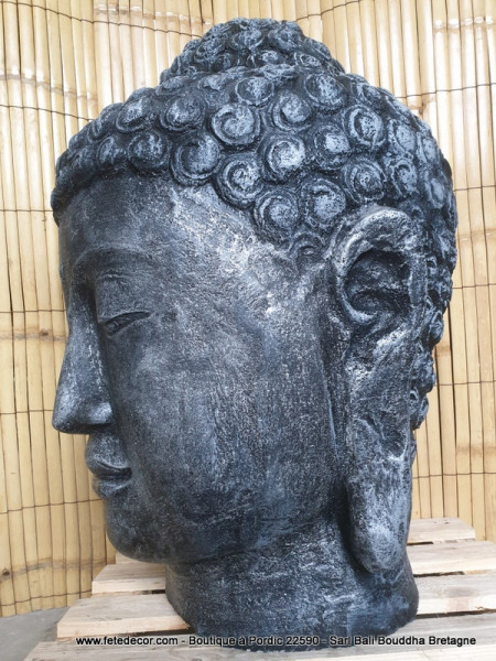Tête Bouddha noir argenté H100 cm