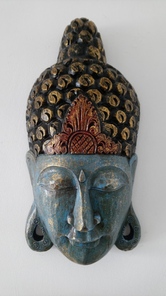Masque bleu en bois de Bouddha H50 cm