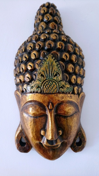 Masque bois Bouddha doré 50 cm