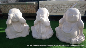 Statue trio moine sagesse blanc antique