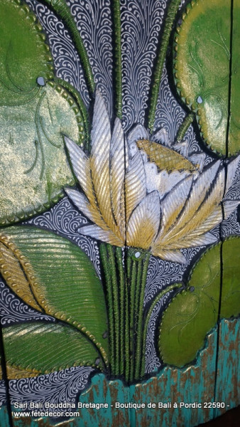 Tableaux bois fleurs lotus H100cm