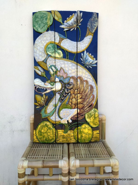 Tableau peinture sur bois dragon blanc