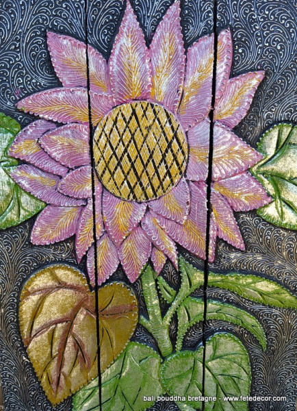 Tableau peinture sur bois 3 volets fleur rose