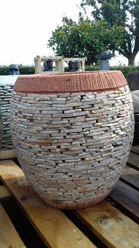Pot rond pour plante couverture pierre H45cm