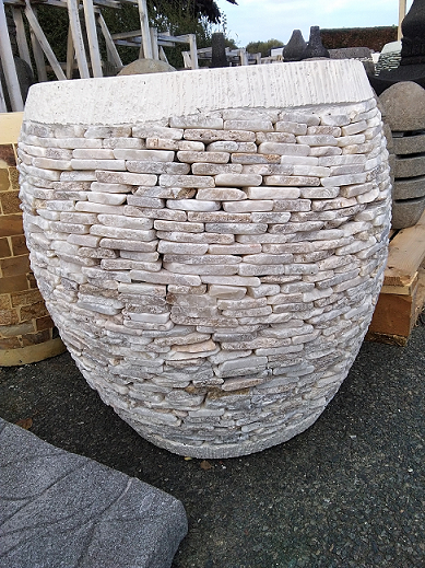 Pot bac jardinière pierre blanche H45cm
