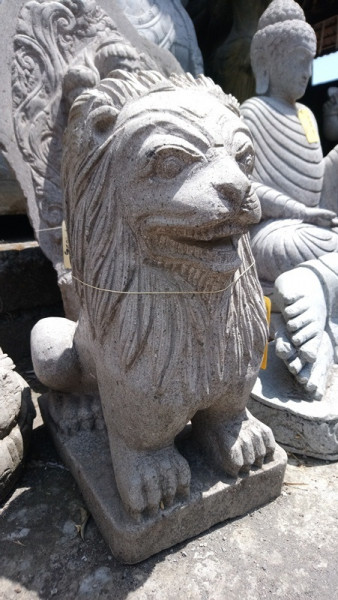 Couple Lion sculpture en pierre