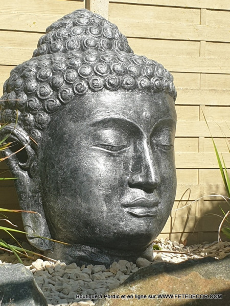Tête Bouddha noir argenté H100 cm