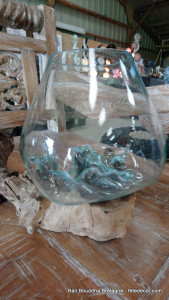 vase ballon verre socle bois