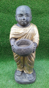 statue moine avec bol offrande