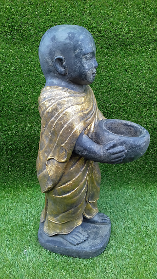 statue moine avec bol offrande