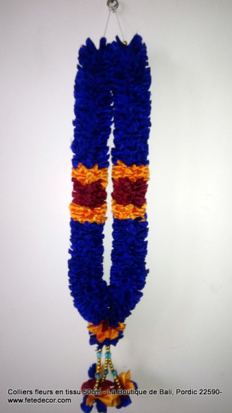 collier fleurs bleu artificiel offrande L50cm