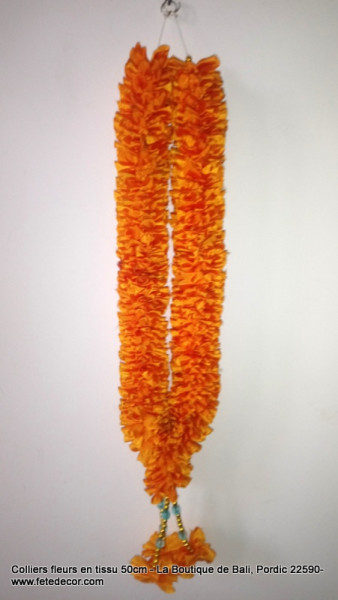 collier fleurs orange offrande L50cm