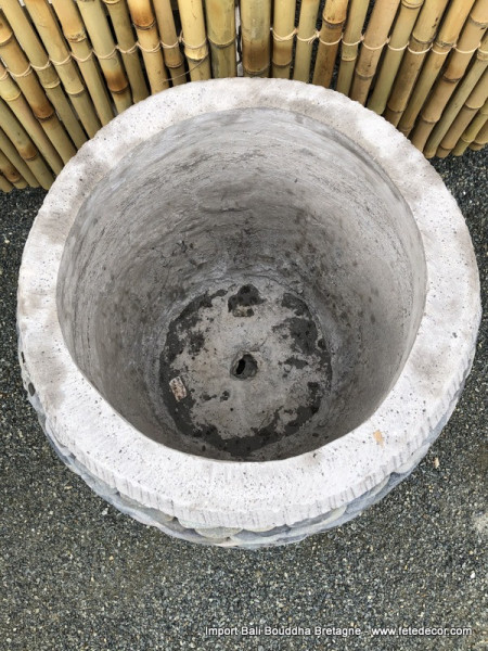 Pot rond pour plante en pierre grise et blanche