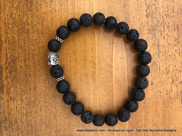 Bracelet pierre lave motif Bouddha